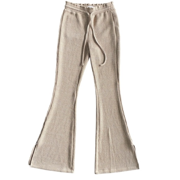 SO Pants - SO High Rise Flare Brown Tan Ribbed Lounge Pants Sz XS Hippie Boho Athleisure